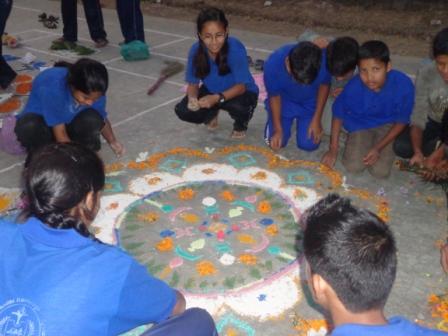 Students Preparing Rangoli